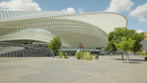 Famous Railway Station Lige Guillemins Architectured Spanish Architect Santiago Calatrava — Stockvideo