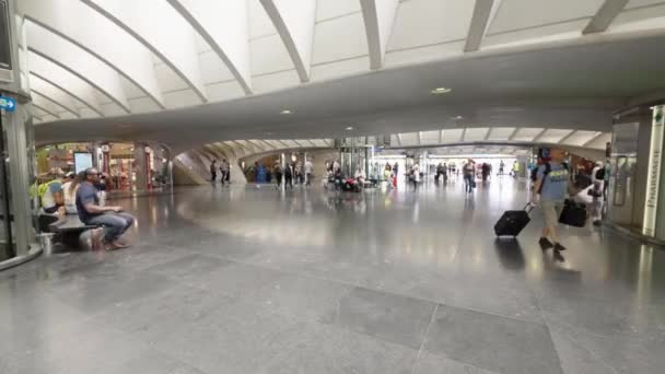 Designhall Till Ankomst Och Avgångsplattformen För Tågstationen Lige Guillemins Belgien — Stockvideo