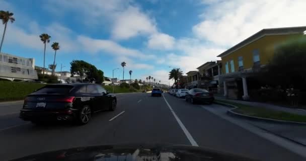 Driving Street Rancho Palos Verdes Hills Community Beautiful Summer Day — стоковое видео