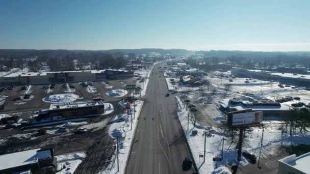 Peaceful Cold Snowy Day Sunset Scenery Residential Area Small Town — 图库视频影像