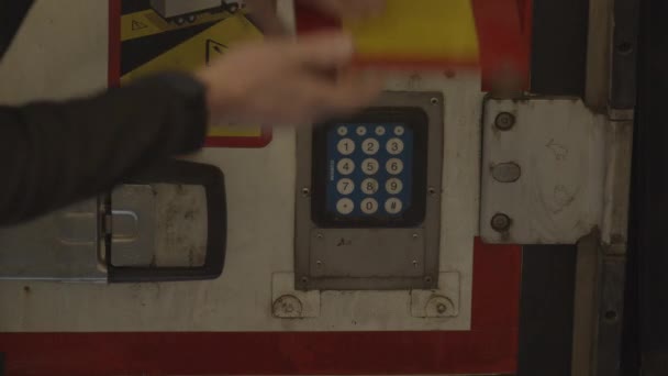 Hand Entering Code Panel Back Truck — Stockvideo