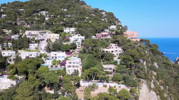 Aerial Drone Shot Beautiful Houses Building Capri Italy — стокове відео