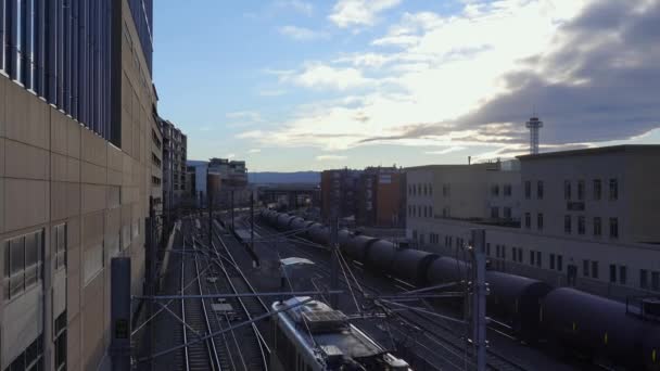 Aerial View Lightrail Train Denver Colorado — Stok video
