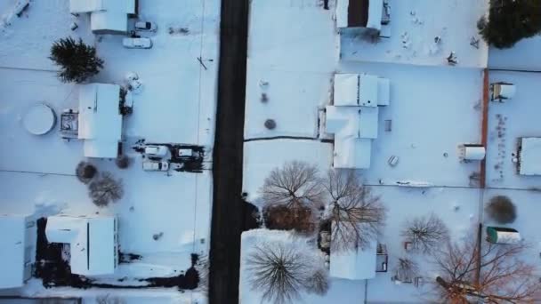 Top View Winter Roofs Residential Small Town Winter Day Snowfall — Vídeo de stock