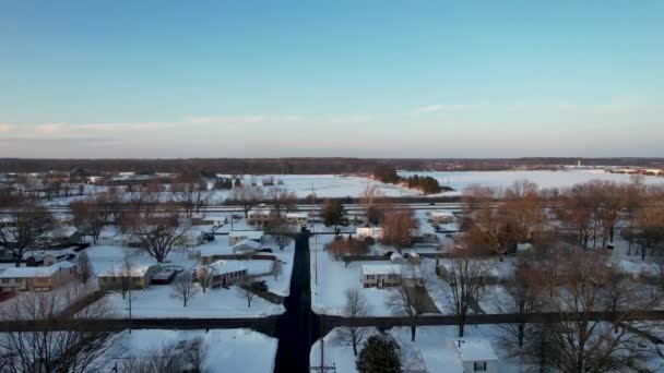 Aerial View Winter Landscape Small American Town — Vídeo de stock