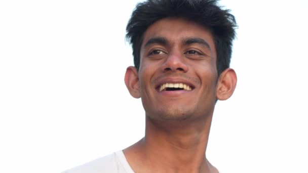 Portrait Young Sri Lankan Man Standing Front White Background Smiling — Wideo stockowe