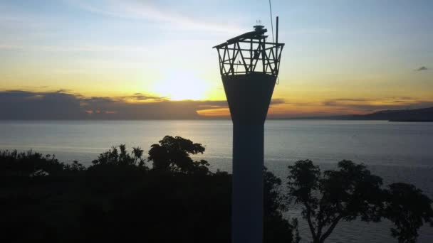 Timeless Sunset Towering Limasawa Lighthouse Limasawa Southern Leyte Philippines Aerial — 비디오