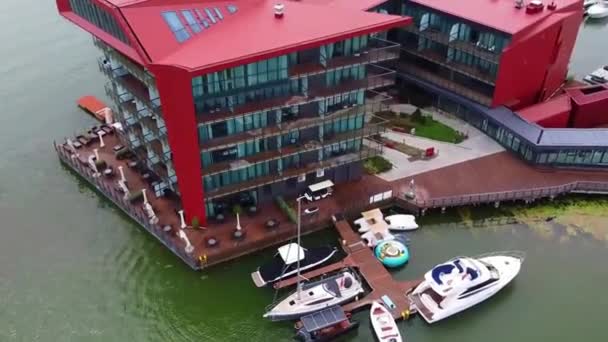Top Shot Aerial Bird View Passenger Ships Private Yachts Harbour — Stockvideo