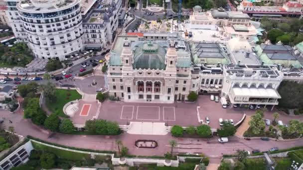 Aerial View Monte Carlo Casino Plaza Monaco Historic Building Tourist — Stockvideo