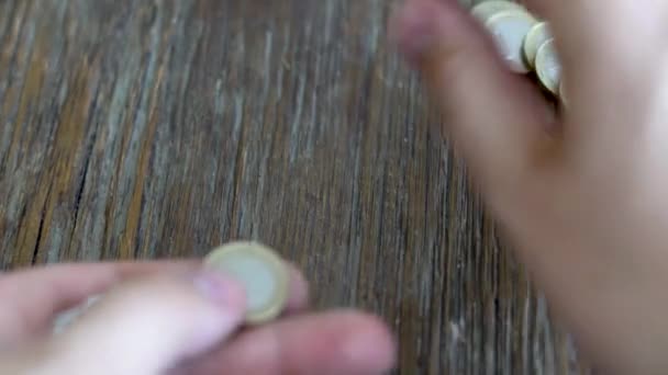 Close Caucasian Male Counting Euro Coins — Video Stock