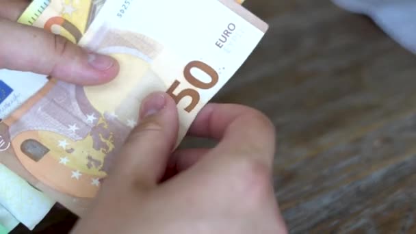 Caucasian Male Counting Large Euro Bills 100 200 — стокове відео