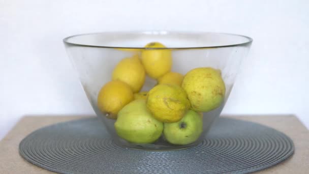 Caucasian Men Picks Old Apple Fruit Bowl Located Kitchen Room — Stock video