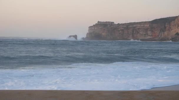 Cliff Fort Sao Miguel Arcanjo Lighthouse View Nazare Beach Portugal — Video