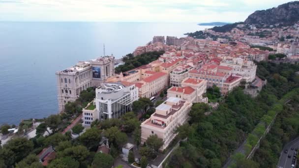 Aerial View Old Town Monte Carlo Rock Monaco Hill Πάνω — Αρχείο Βίντεο