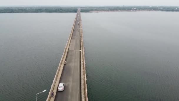 Rajamahendravaram Bridge Aerial View Eastern Banks Godavari River — Stok video