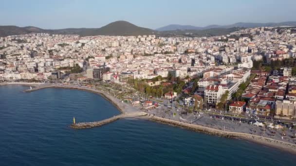 Panoramic View Kusadasi City Port Western Coast Turkey Aerial Wide — Stockvideo