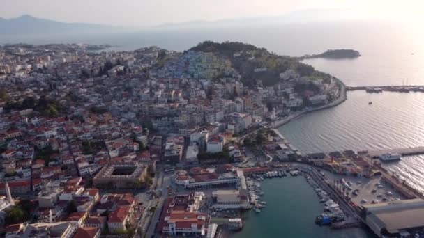Aerial Panorama Kusadasi Townscape Seaport Turkey Drone Shot — ストック動画