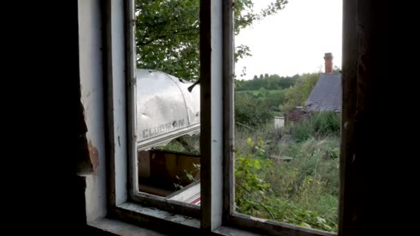 Panning Shot Window Abandoned House — Stok video