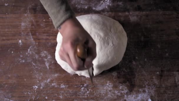 Woman His House Divide Fresh Bread Cakes Balls Recipe Handmade — Vídeo de stock