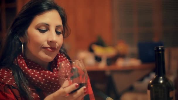 Beautiful Chilean Woman Tasting Enjoying Best Chilean Red Wine — стоковое видео