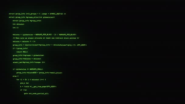 Εμπρός Άποψη Από Μέρη Πηγαίου Κώδικα Λογισμικού Πράσινους Χαρακτήρες Κωδικός — Αρχείο Βίντεο