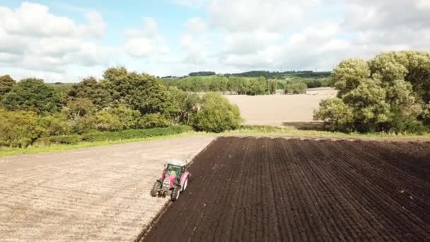 Aerial Footage Tractor Ploughing Field — Stock Video