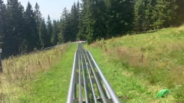 Going Downhill Rollercoaster Seen First Person View — Vídeo de Stock