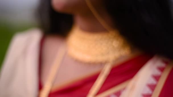 Close Shot Indian Gold Jewellery Married Indian Woman — Vídeo de Stock