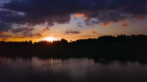 Amazing Sunset Lake Beautiful Colours Shot Drone Flying Low Water — ストック動画