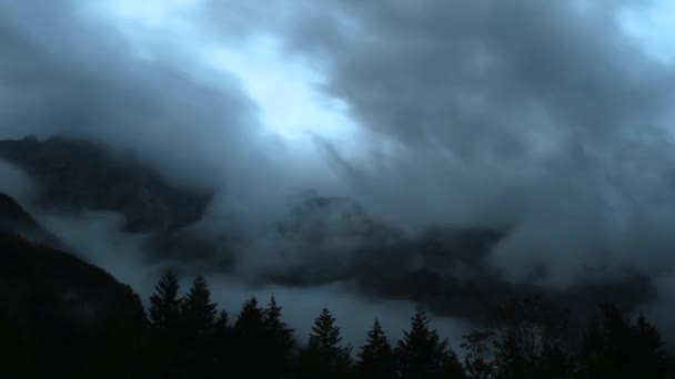 Time Lapse Clouds Mountain Peak Dramatic Stormy Sky Forest Foreground — Stock video
