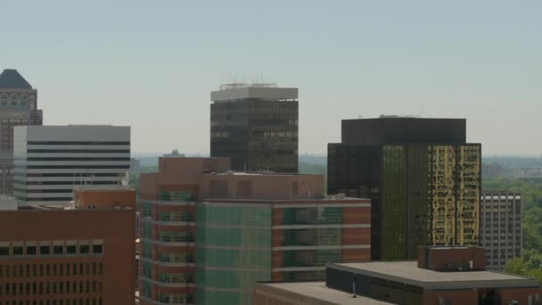 Aerial View Tops City Buildings Downtown Clayton Missouri Louis Camera — Vídeo de Stock