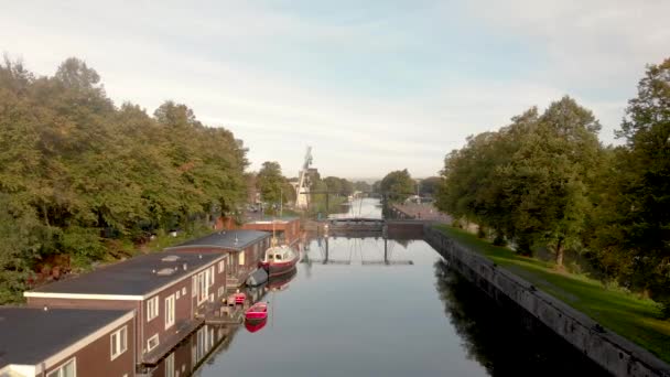 Antiga Área Industrial Canal Transporte Cidade Utrecht Agora Reformada Bairro — Vídeo de Stock