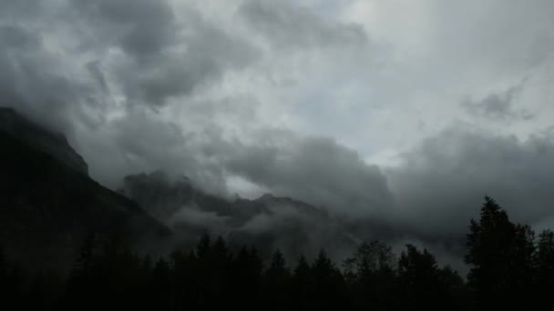 Time Lapse Clouds Mountain Peak Dramatic Stormy Sky Forest Foreground — Videoclip de stoc