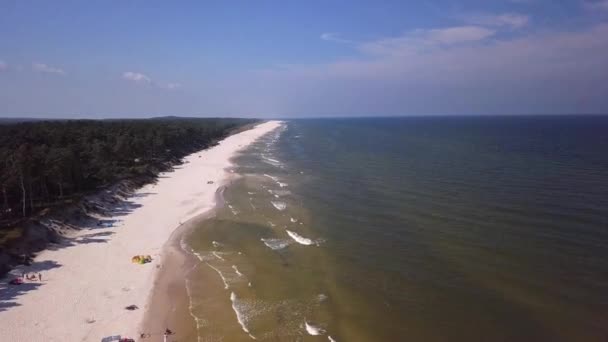 Drone Footage Sandy Beach Sunny Summer Day Baltic Sea Poland — Stockvideo