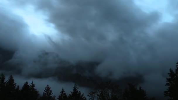 Time Lapse Clouds Mountain Peak Dramatic Stormy Sky Forest Foreground — Videoclip de stoc