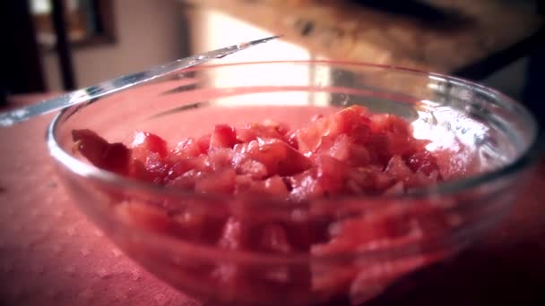 Bowl Full Tomato Make Salad — Stockvideo