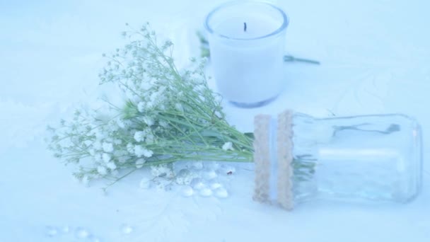 Wedding Table Scenery Wedding Exterior Close Decorative White Bouquet Day — стоковое видео