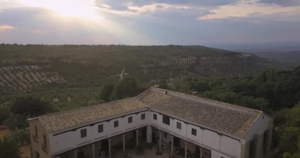 Aerial View Traditional Spanish Cottage Surrounded Olives — Vídeo de Stock