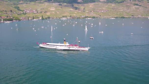 Luftaufnahme Eines Bootes Der Belle Epoque Auf Dem Lman See — Stockvideo