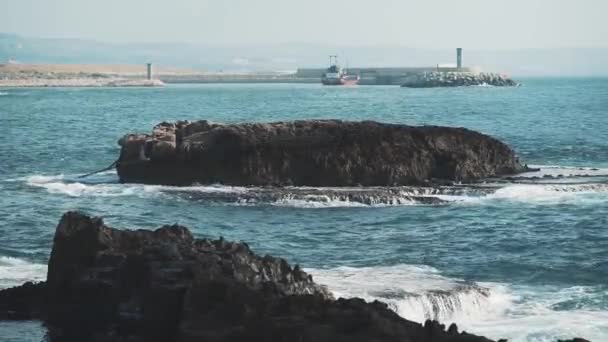 Sea Waves Scene City Beirut Small Island Middle — Stock video