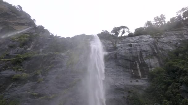 Slow Motion Shot Waterfalls Crashing Mountain Face Water — Stock video