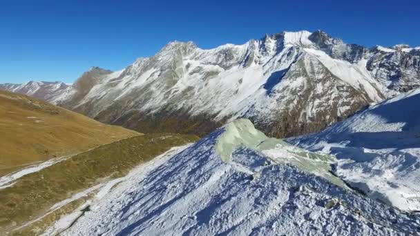 Aerial Shot Glacier Moraine Swiss Alps Arolla Valais Switzerland Autumn — Vídeo de Stock