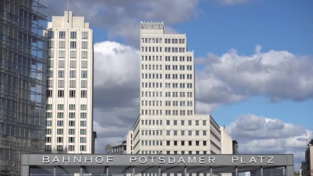 Potsdamer Platz Berlin Sign Ritz Carlton Hotel Background — Stock videók