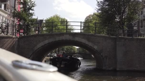 Beautiful Amsterdam Boat Trip Amstel River Historic Old Town — Stok video