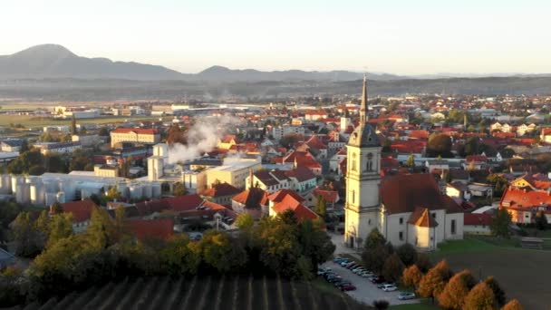 Vue Aérienne Petite Ville Médiévale Européenne Slovenska Bistrica Slovénie Avec — Video