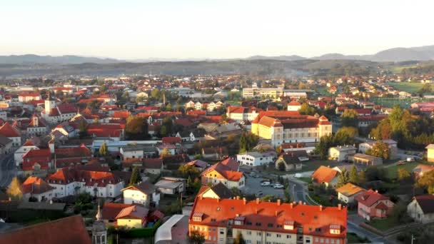 Vue Aérienne Petite Ville Médiévale Européenne Slovenska Bistrica Slovénie Avec — Video