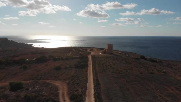 Aerial Drone Video Northern Malta Ghajn Znuber Tower — Stok video