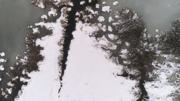 Top View Frozen Lake Covered Snow — Stockvideo