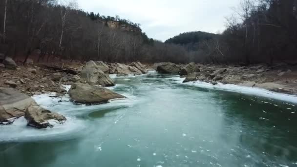Drone Tracking Downstream Thin Ice Overlay — Video Stock