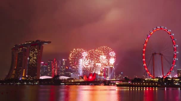 Beautiful Cityscape Skyscraper Singapore City Celebration Firework Night — Vídeo de Stock